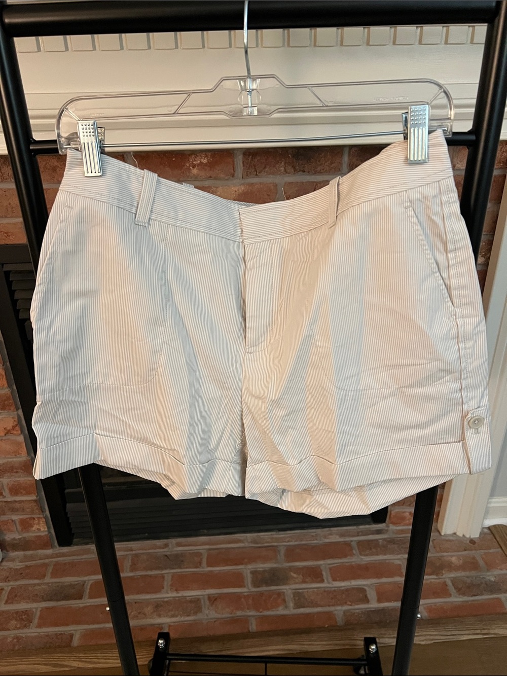 Banana Republic White and Light Beige Striped Bermuda Shorts